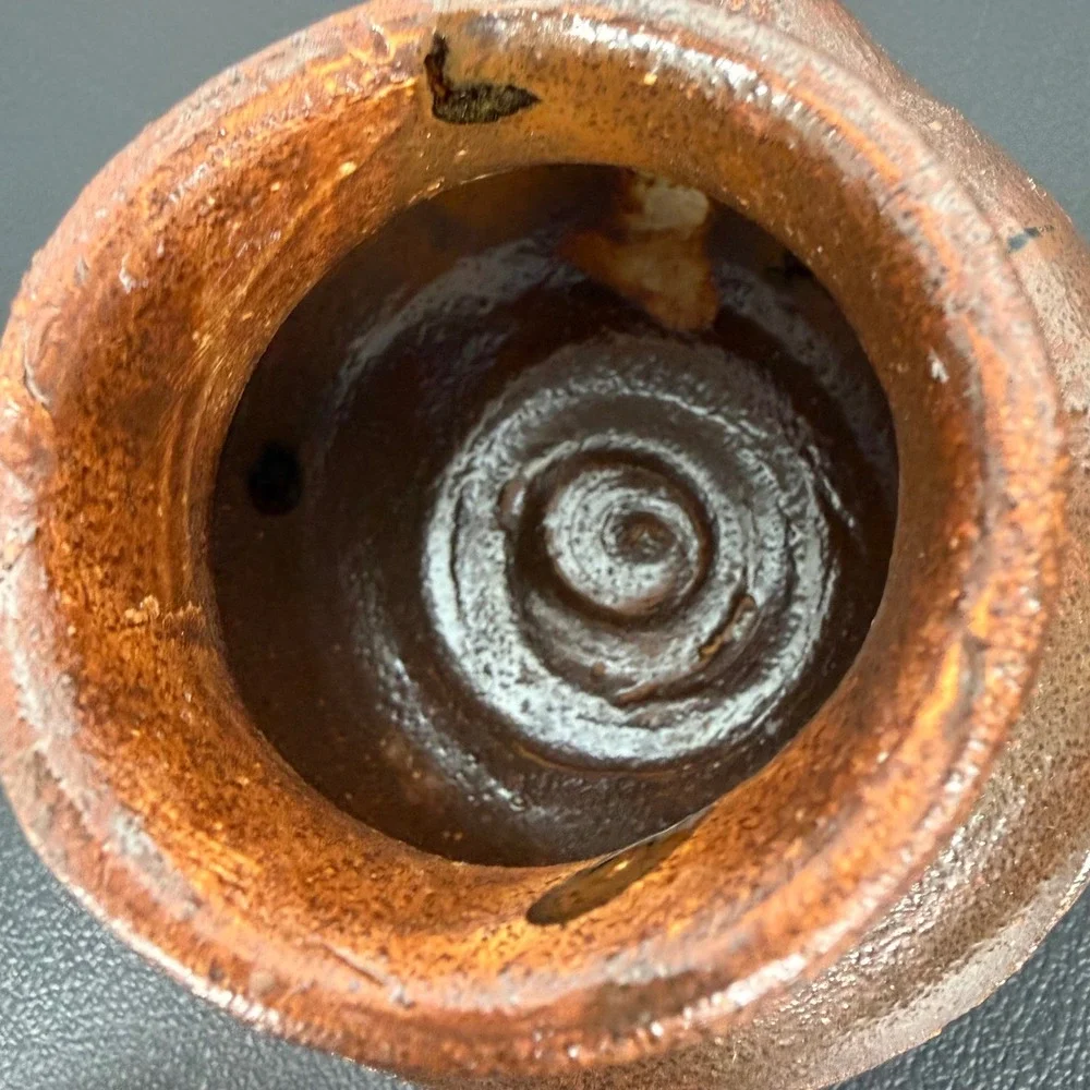 Studio Pottery Handcrafted Brown Glazed Spouted Vessel Signed GL Rustic Decor